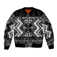 Personalised Taniko Motifs Aotearoa Bomber Jacket Waitangi Kowhaiwhai Kiwi - Monochrome LT7 Unisex Grey - Polynesian Pride