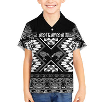 Personalised Taniko Motifs Aotearoa Family Matching Puletasi and Hawaiian Shirt Waitangi Kowhaiwhai Kiwi - Monochrome