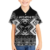 Personalised Taniko Motifs Aotearoa Hawaiian Shirt Waitangi Kowhaiwhai Kiwi - Monochrome