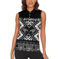 Personalised Taniko Motifs Aotearoa Women Sleeveless Polo Shirt Waitangi Kowhaiwhai Kiwi - Monochrome LT7 - Polynesian Pride