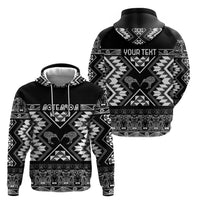Personalised Taniko Motifs Aotearoa Zip Hoodie Waitangi Kowhaiwhai Kiwi - Monochrome