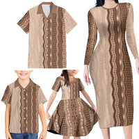 Vintage Beige Hawaiian Traditional Kapa Mix Flowers Lei Family Matching Long Sleeve Bodycon Dress and Hawaiian Shirt LT7 - Polynesian Pride