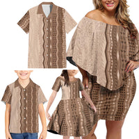 Vintage Beige Hawaiian Traditional Kapa Mix Flowers Lei Family Matching Off Shoulder Short Dress and Hawaiian Shirt LT7 - Polynesian Pride