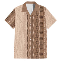 Vintage Beige Hawaiian Traditional Kapa Mix Flowers Lei Family Matching Short Sleeve Bodycon Dress and Hawaiian Shirt LT7 Dad's Shirt - Short Sleeve Beige - Polynesian Pride