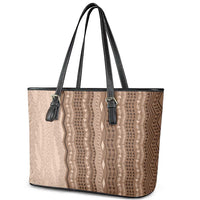 Vintage Beige Hawaiian Traditional Kapa Mix Flowers Lei Leather Tote Bag