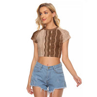 Vintage Beige Hawaiian Traditional Kapa Mix Flowers Lei Raglan Cropped T Shirt