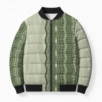 Vintage Sage Green Hawaiian Traditional Kapa Mix Flowers Lei Bomber Puffer Jacket