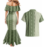 Vintage Sage Green Hawaiian Traditional Kapa Mix Flowers Lei Couples Matching Mermaid Dress and Hawaiian Shirt LT7 - Polynesian Pride