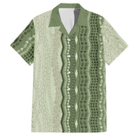 Vintage Sage Green Hawaiian Traditional Kapa Mix Flowers Lei Family Matching Tank Maxi Dress and Hawaiian Shirt LT7 Dad's Shirt - Short Sleeve Sage Green - Polynesian Pride