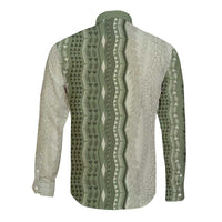 Vintage Sage Green Hawaiian Traditional Kapa Mix Flowers Lei Long Sleeve Button Shirt
