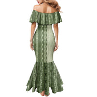 Vintage Sage Green Hawaiian Traditional Kapa Mix Flowers Lei Mermaid Dress