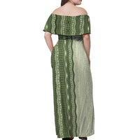 Vintage Sage Green Hawaiian Traditional Kapa Mix Flowers Lei Off Shoulder Maxi Dress