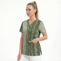 Vintage Sage Green Hawaiian Traditional Kapa Mix Flowers Lei Scrub Top