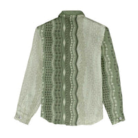 Vintage Sage Green Hawaiian Traditional Kapa Mix Flowers Lei Women Casual Shirt LT7 - Polynesian Pride