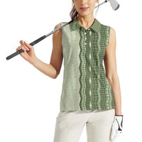 Vintage Sage Green Hawaiian Traditional Kapa Mix Flowers Lei Women Sleeveless Polo Shirt LT7 - Polynesian Pride
