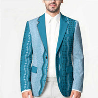 Vintage Cobalt Blue Hawaiian Traditional Kapa Mix Flowers Lei Blazer