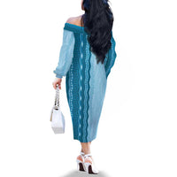 Vintage Cobalt Blue Hawaiian Traditional Kapa Mix Flowers Lei Family Matching Off The Shoulder Long Sleeve Dress and Hawaiian Shirt LT7 - Polynesian Pride