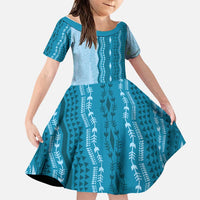 Vintage Cobalt Blue Hawaiian Traditional Kapa Mix Flowers Lei Family Matching Off Shoulder Maxi Dress and Hawaiian Shirt LT7 Daughter's Dress Cobalt Blue - Polynesian Pride
