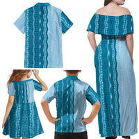 Vintage Cobalt Blue Hawaiian Traditional Kapa Mix Flowers Lei Family Matching Off Shoulder Maxi Dress and Hawaiian Shirt LT7 - Polynesian Pride