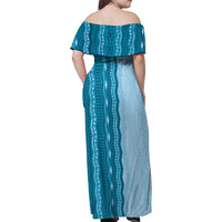 Vintage Cobalt Blue Hawaiian Traditional Kapa Mix Flowers Lei Family Matching Off Shoulder Maxi Dress and Hawaiian Shirt LT7 - Polynesian Pride