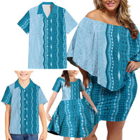 Vintage Cobalt Blue Hawaiian Traditional Kapa Mix Flowers Lei Family Matching Off Shoulder Short Dress and Hawaiian Shirt LT7 - Polynesian Pride
