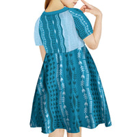 Vintage Cobalt Blue Hawaiian Traditional Kapa Mix Flowers Lei Kid Short Sleeve Dress