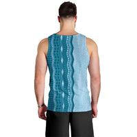 Vintage Cobalt Blue Hawaiian Traditional Kapa Mix Flowers Lei Men Tank Top