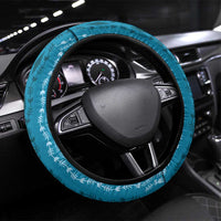 Vintage Cobalt Blue Hawaiian Traditional Kapa Mix Flowers Lei Steering Wheel Cover