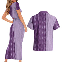 Vintage Violet Hawaiian Traditional Kapa Mix Flowers Lei Couples Matching Short Sleeve Bodycon Dress and Hawaiian Shirt LT7 - Polynesian Pride