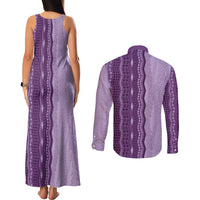 Vintage Violet Hawaiian Traditional Kapa Mix Flowers Lei Couples Matching Tank Maxi Dress and Long Sleeve Button Shirt LT7 - Polynesian Pride