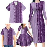 Vintage Violet Hawaiian Traditional Kapa Mix Flowers Lei Family Matching Long Sleeve Bodycon Dress and Hawaiian Shirt LT7 - Polynesian Pride