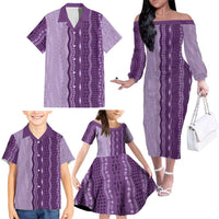 Vintage Violet Hawaiian Traditional Kapa Mix Flowers Lei Family Matching Off The Shoulder Long Sleeve Dress and Hawaiian Shirt LT7 - Polynesian Pride