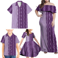 Vintage Violet Hawaiian Traditional Kapa Mix Flowers Lei Family Matching Off Shoulder Maxi Dress and Hawaiian Shirt LT7 - Polynesian Pride