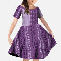 Vintage Violet Hawaiian Traditional Kapa Mix Flowers Lei Family Matching Off Shoulder Short Dress and Hawaiian Shirt LT7 Daughter's Dress Violet - Polynesian Pride