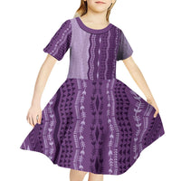 Vintage Violet Hawaiian Traditional Kapa Mix Flowers Lei Kid Short Sleeve Dress