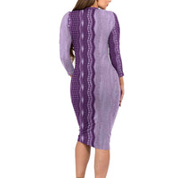 Vintage Violet Hawaiian Traditional Kapa Mix Flowers Lei Long Sleeve Bodycon Dress LT7 - Polynesian Pride