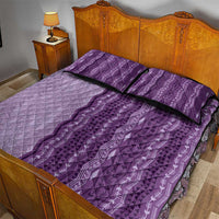 Vintage Violet Hawaiian Traditional Kapa Mix Flowers Lei Quilt Bed Set