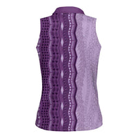 Vintage Violet Hawaiian Traditional Kapa Mix Flowers Lei Women Sleeveless Polo Shirt LT7 - Polynesian Pride