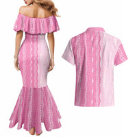 Vintage Pink Hawaiian Traditional Kapa Mix Flowers Lei Couples Matching Mermaid Dress and Hawaiian Shirt LT7 - Polynesian Pride