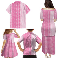Vintage Pink Hawaiian Traditional Kapa Mix Flowers Lei Family Matching Puletasi and Hawaiian Shirt LT7 - Polynesian Pride
