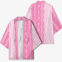Vintage Pink Hawaiian Traditional Kapa Mix Flowers Lei Kimono