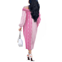 Vintage Pink Hawaiian Traditional Kapa Mix Flowers Lei Off The Shoulder Long Sleeve Dress