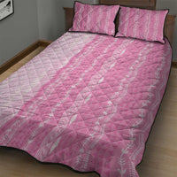 Vintage Pink Hawaiian Traditional Kapa Mix Flowers Lei Quilt Bed Set