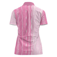 Vintage Pink Hawaiian Traditional Kapa Mix Flowers Lei Women Polo Shirt