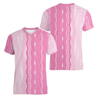 Vintage Pink Hawaiian Traditional Kapa Mix Flowers Lei Women V-Neck T-Shirt LT7 - Polynesian Pride