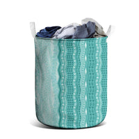 Vintage Teal Hawaiian Traditional Kapa Mix Flowers Lei Laundry Basket