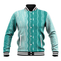 Vintage Teal Hawaiian Traditional Kapa Mix Flowers Lei Baseball Jacket