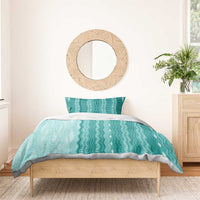 Vintage Teal Hawaiian Traditional Kapa Mix Flowers Lei Bedding Set