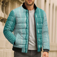 Vintage Teal Hawaiian Traditional Kapa Mix Flowers Lei Bomber Puffer Jacket