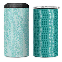 Vintage Teal Hawaiian Traditional Kapa Mix Flowers Lei 4 in 1 Can Cooler Tumbler